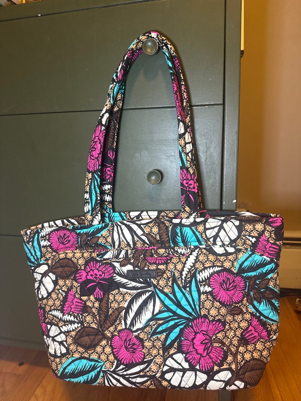 NEW Vera Bradley African Violet Quilted Tote Bag Floral Pink Blue Brown Retired